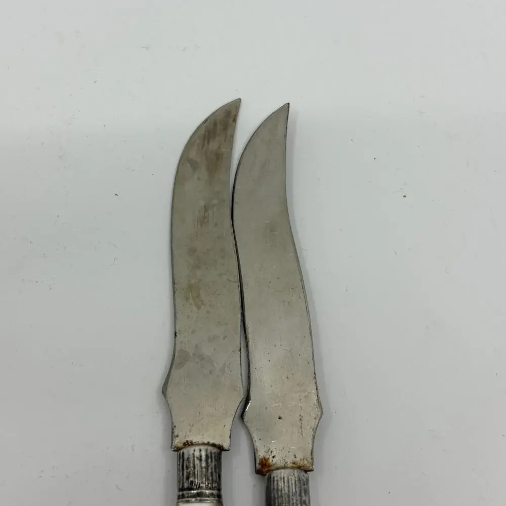 Vintage Mother Of Pearl Style Handle Butter Knives Lot Of 2 Curved Spreaders